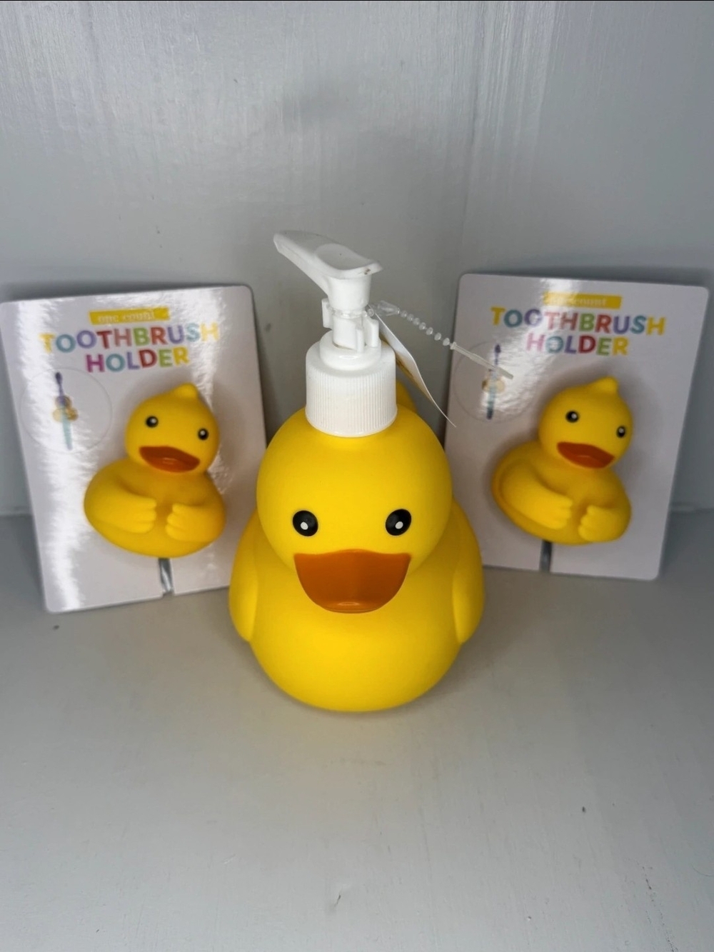 Yellow Duck Soap Dispenser & Toothbrush Holder Set - Kids Bath